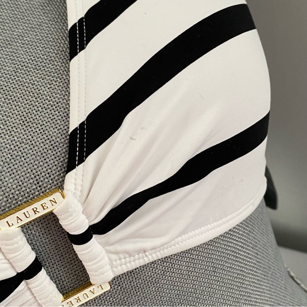 Lauren by Ralph Lauren Women's Kaylee Stripe Ring Front Halter Bikini Top 14 - Picture 4 of 4